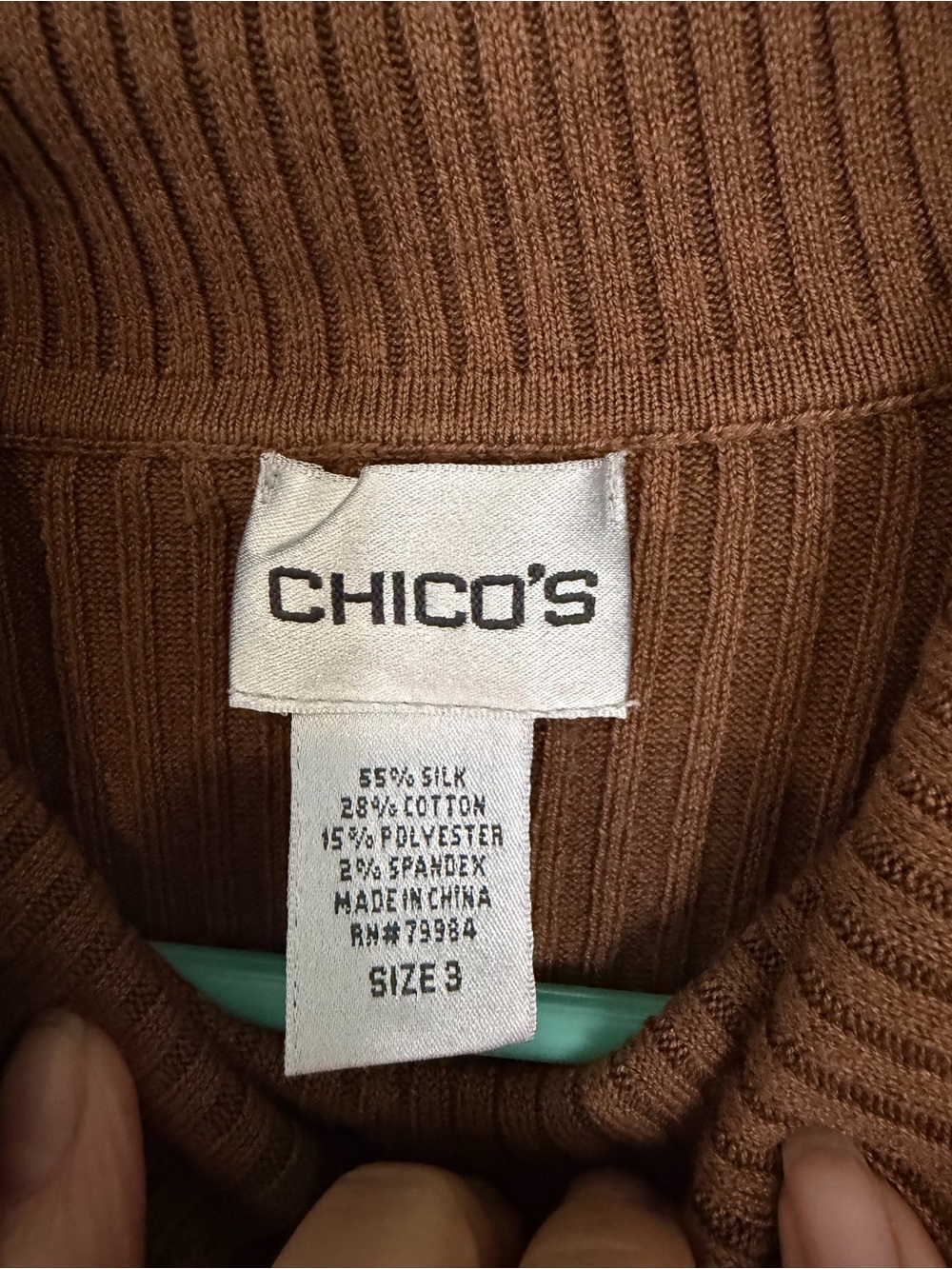 Chico's Silk Blend Brown Ribbed Sleeveless Turtleneck Tank Top - Picture 3 of 3